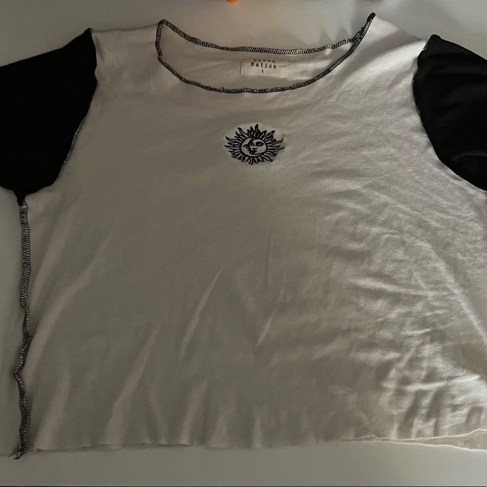 White and Black Urban Nation Sun Crop Top
